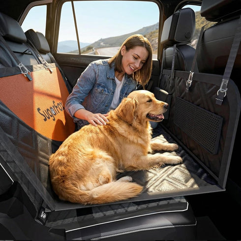 SugarFox Dog Car Seat Cover for Back Seat - Upgraded PU Leather