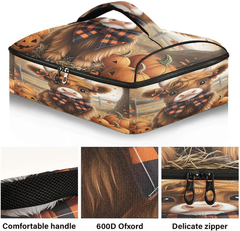 ALAZA Insulated Casserole Carrier for Hot or Cold Food, Baby Highland Cow Fall Food Carrier for Potluck Cookouts