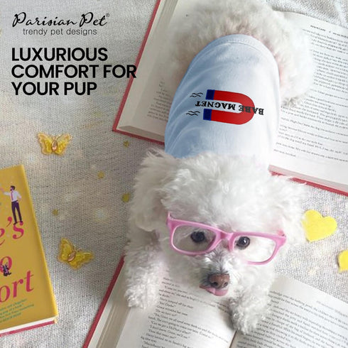 Parisian Pet Dog Tshirt - Blue “Babe Magnet” Embroidered Tank Top, Lightweight Cotton Tee for Small Dogs
