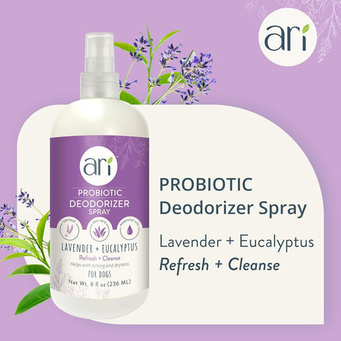 (8 oz) Ari Probiotic Deodorizer Spray for Dogs Lavender & Eucalyptus Scent pH-Balanced, Long-Lasting Freshness