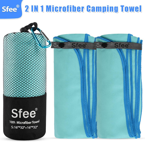 Sfee 2 Pack Microfiber Travel Towel, Quick Dry Camping Beach Towel, Super Absorbent Lightweight Sports Gym Towels