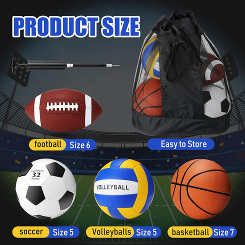 4 Set Jerify Pcs Sport Balls Official Size Athletic Balls Include Soccer, Football, Basketball, Volleyball for Indoor