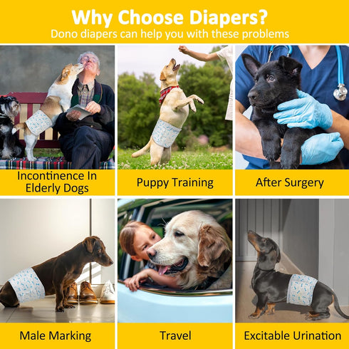 Dono Disposable Male Dog Diapers with Wetness Indicator, Super Absorbent Male Wraps Belly Bands for Male Dogs with Leak