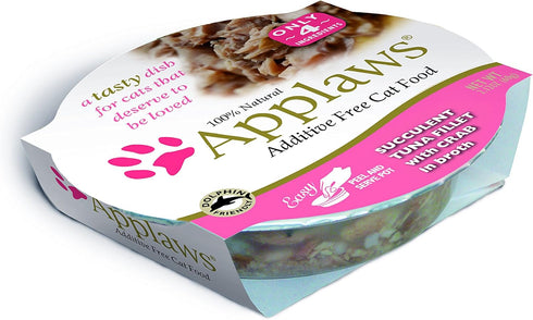 100% 18 2.12 oz Applaws Succulent Tuna Fillet with Crab Cat Food Cups, Natural, x