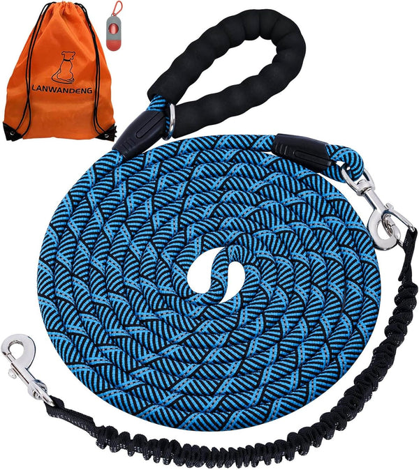 Long Dog Leash with Reflective Threads, Heavy Duty Bungee Training Leash for Small Medium Large Breed Dogs (15FT 20FT