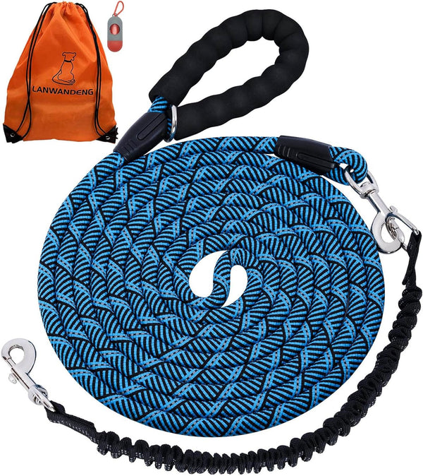 Long Dog Leash with Reflective Threads - Heavy Duty Bungee Leashes for Small Medium Large Dogs, 15FT to 50FT
