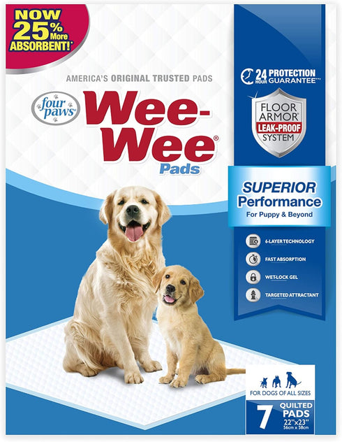 Four Paws Wee-Wee Superior Performance Unscented Pee Pads for Dogs, 22" x 23", 7 Count