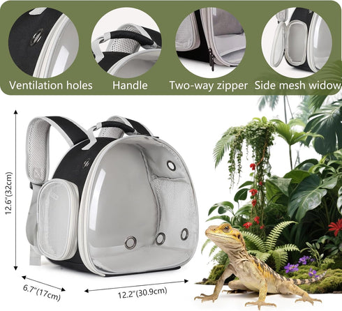 Backpack Set,Lizard Backpack Backpack, Bearded Dragon Travel with Harness and Leash Travel Carrier,Space Capsule Clear