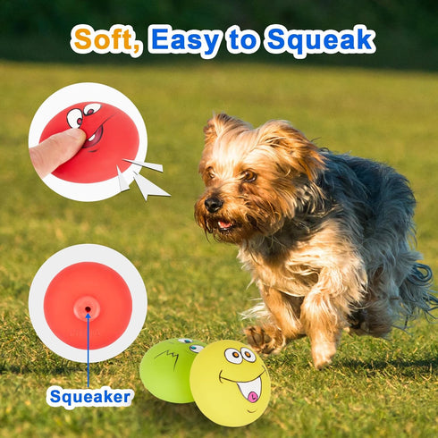 Dog Squeaky Toys, Latex Squeaky Balls for Small Puppy Chewing, Soft Fun Emoji Balls (6 PCS)