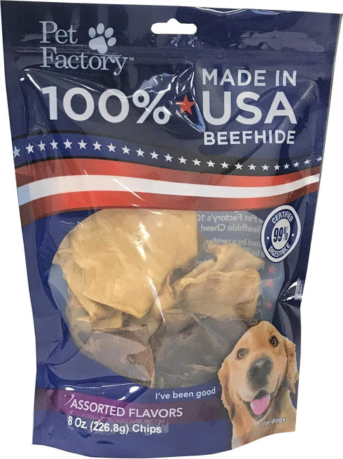 Pet Factory 100% Made in USA Beefhide Chips Dog Chew Treats, Beef & Chicken Flavor, 8 oz