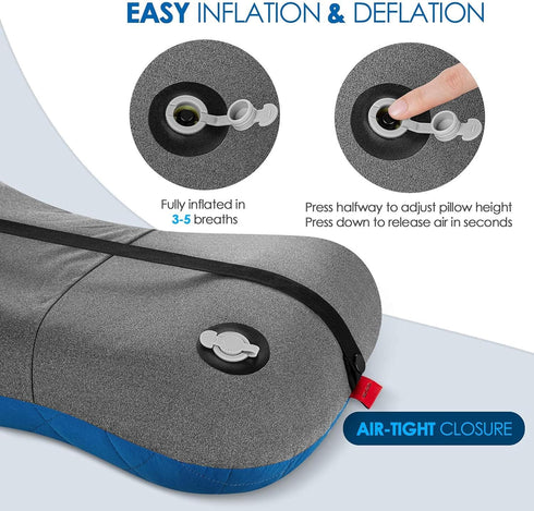 Hikenture Camping Pillow with Removable Cover - Ultralight Inflatable Pillow for Neck Lumbar Support, Washable Travel