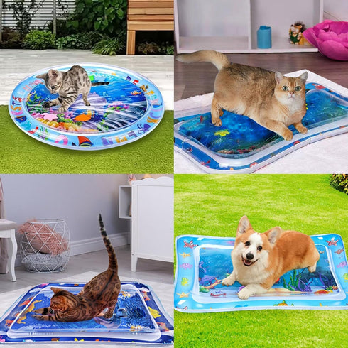 2025 Summer Cat Water Mat, Upgraded Thickened Anti-Scratch Leak Proof Cats Water Sensory Play Mat with Floating Fish