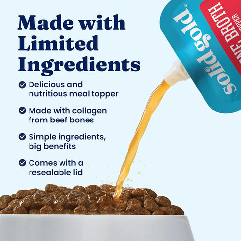 Solid Gold Beef Bone Broth for Dogs - Grain Free Dog Food Topper Rich in Collagen and Superfoods - Nutrient Dense Dog