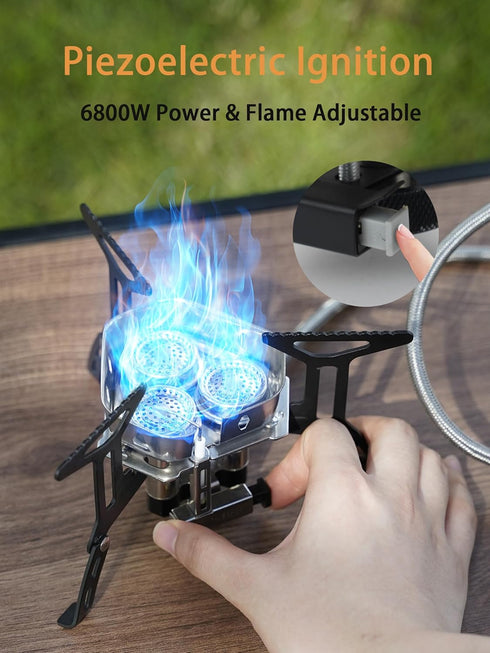 ONLYFIRE Portable Camping Gas Stove 6800W, Small Backpacking Stove with Piezo Ignition, Mini Camp Stove with Carry Bag