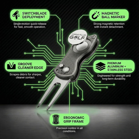 5-in-1 Golf Divot Repair Tool Golfing Ball Marker, Pitch Mark Repair, Putting Alignment, Club Tee, and Groove Cleaner