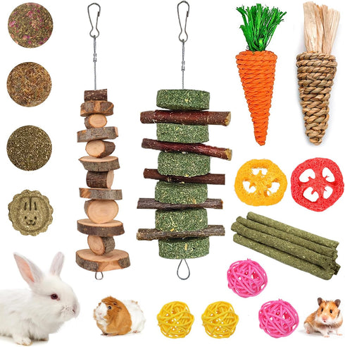 Grddaef 20 PCS Bunny Chew Toys for Teeth, Natural Rabbit Toys Apple