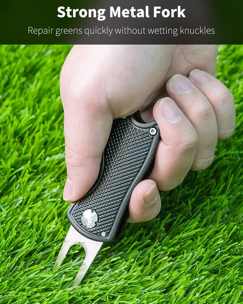 GreenHaven 2-6 Pack Golf Divot Repair Tool, Foldable Metal Green Tool with Magnetic Putt Alignment Ball Marker