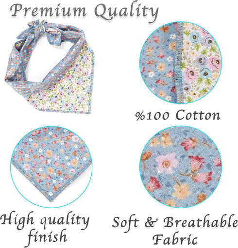 Reversible Purple Floral Dog Bandana - Cotton Handkerchief for Small Dogs, Cats, Puppies, Single Piece