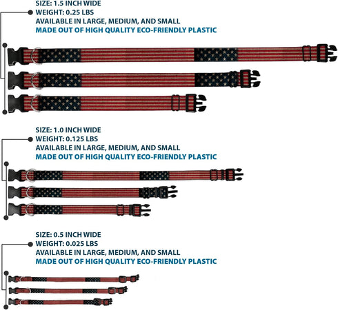 Buckle-Down Plastic Clip Collar - Vintage US Flag Stretch, 1/2" Wide, Fits 9-15" Neck - Large