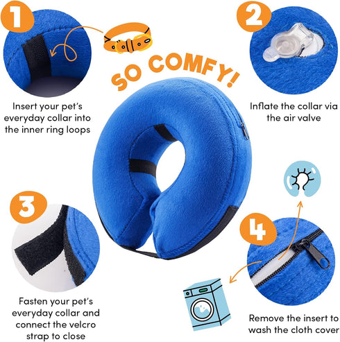 BENCMATE Inflatable Dog Cone Collar Alternative, Soft Dog Cone for Small Medium Large Dogs, X-Large, Blue