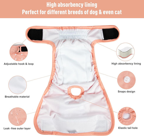 3Pack Reusable Female Dog Diapers, Washable Diaper for Doggie,Highly Absorbent Dog Diaper,Adjustable Leakproof Puppy