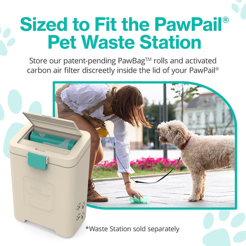1 200 PawPail Scented Dog Poop Bags Refill with Carbon Filter - Roll of Standard Size Dog Waste Bags with Poop Filter