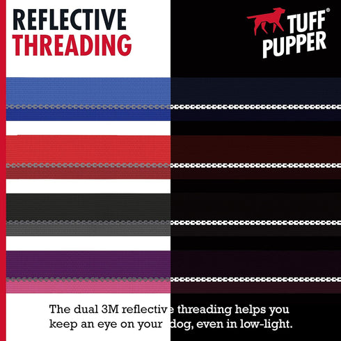 Tuff Pupper Heavy Duty Reflective Dog Collar with Aluminum D-Ring Leash Clip, Easy Sizing for All Breeds