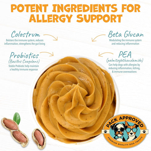 Pack (239g) Approved Dog Peanut Butter - Aids Dog Itching Skin Relief & Allergy Support with Colostrum - Contains