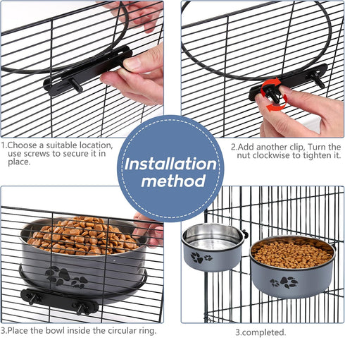 2 Pack No Spill Stainless Steel Dog Water Bowl, Hanging Bowls for Medium Large Dogs, Metal Pet Feeder