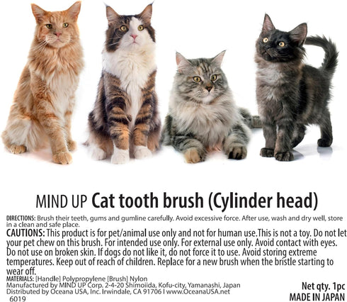 360 3EA MIND UP Cat Toothbrush with Cylinder Head, Brush Design for Cat Teeth Cleaning, Pet Toothbrush