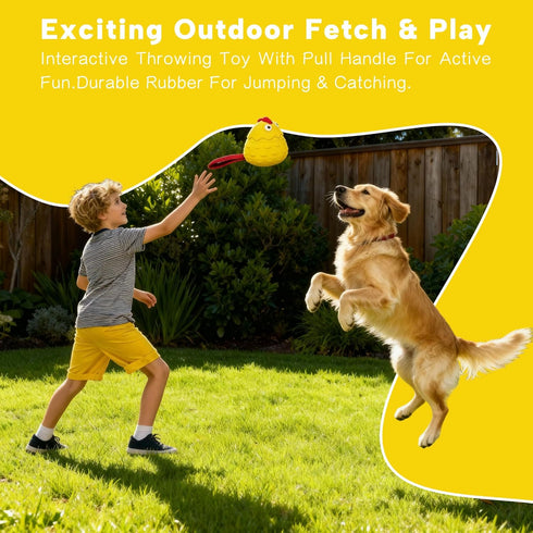 LuciPaw Interactive Dog Toy Ball - Squeaky Treat Dispenser, Pull Handle & Wobble Puzzle, Durable Natural Rubber Chicken