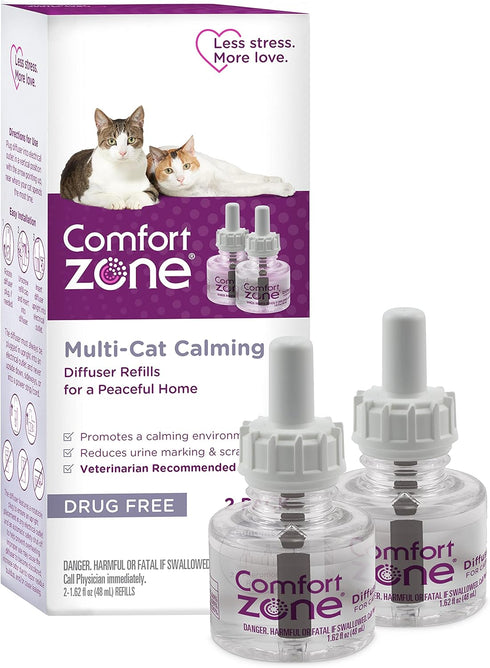 Comfort Zone MultiCat Diffuser Refills, 2 Pack; Cat Calming Pheromones, 30-day refills