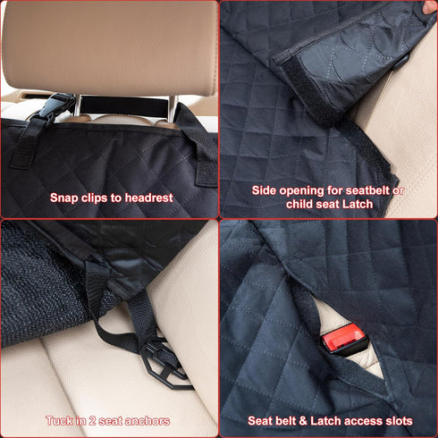 Kaiphy 4 Waterproof Dog Car Seat Cover for Back Seat, Non-Slip & Universal Fit for SUV, Car, Truck with Safety Belt