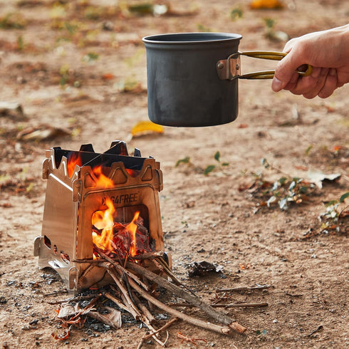 G4Free Portable Wood Camping Stove, Folding Stainless Steel for Outdoor BBQ