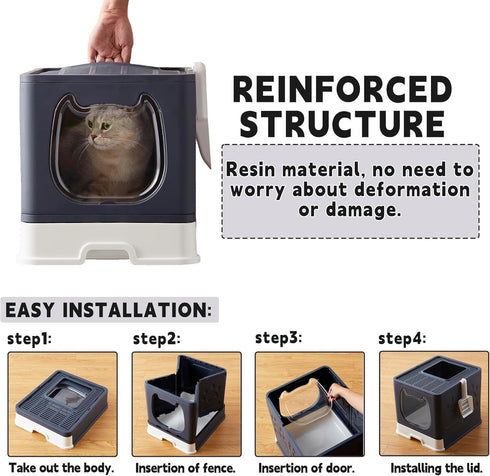 Gefryco Cat Litter Box with Lid, Top Entry Kitten Litter Box with Controlled Access, Covered Enclosed Cat Potty Odor