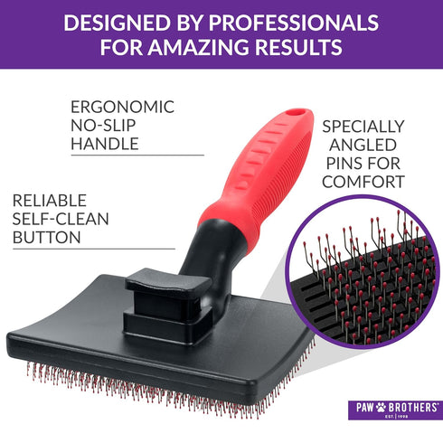 Paw Brothers Self-Cleaning Slicker Dog Brush, Dog Grooming Brush for Shedding, Large Deshedding Brush for Doodles,