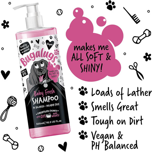 Baby Fresh Dog Shampoo - 16.85 FL Oz Vegan Pet Shampoo with Baby Powder Scent for Smelly Dogs