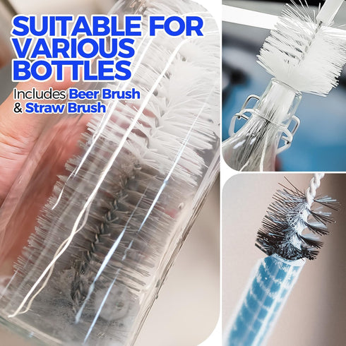 Holikme 10 Pack Bottle Brush Cleaner Set, 15" Long Handle, Flexible Water Bottle Brush, 8 Straw Cleaner Brush, White