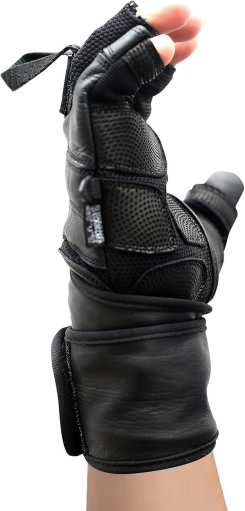 2" 7 5/8" 8") Epic Leather Gym Gloves with Built in Wide Wrist Wraps Best Grip & Design for Weightlifting Power Lifting