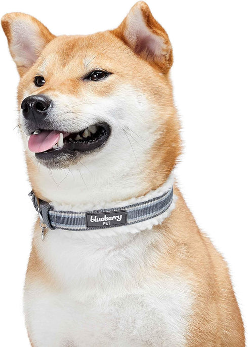 Blueberry Pet Soft & Comfy Multi-colored Stripe Fleece Padded Adjustable Dog Collar with Metal Buckle - Grey, Neck 9-12.5", for Small Breed