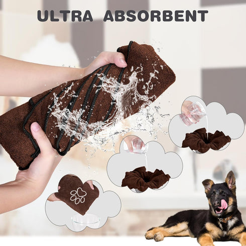 Chumia 4 Pack Extra Large Quick Drying Dog Towels, Absorbent Microfiber Pet Bath Towels (Gray, Coffee, 16 x 32 in)