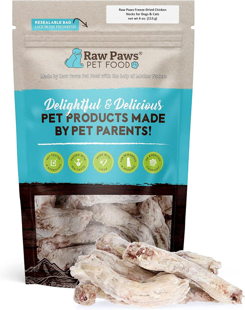 Raw Paws Freeze-Dried Chicken Necks for Dogs & Cats, 4-Ounce, Made in USA