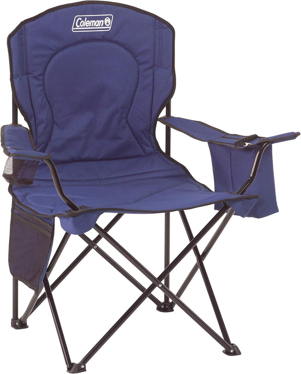 Portable Camping Chair by Coleman - 4-Can Cooler, Cushioned Seat, Side Pocket, Carry Bag
