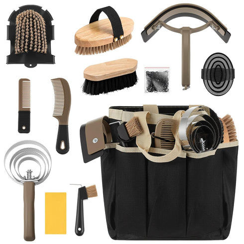 Abbylike 12 Pieces Horse Grooming Kit with Organizer Tote Bag Tack Room