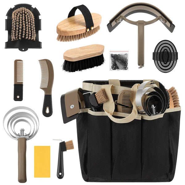 Abbylike 12 Pieces Horse Grooming Kit with Organizer Tote Bag Tack Room