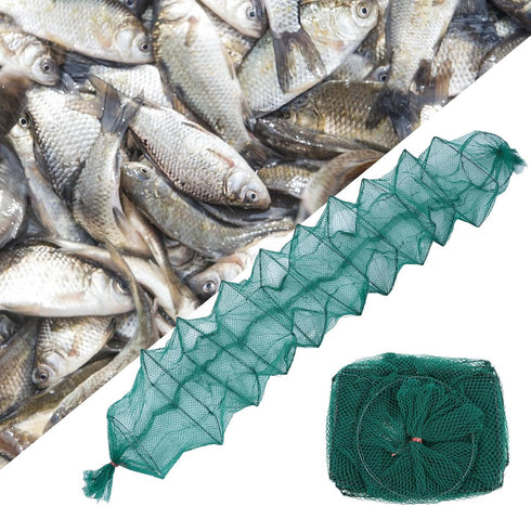 14-Part 2.1m MAGICLULU Portable Fishing Trap Net Fish Cage Shrimp Lobster Minnow Bait Trap for Freshwater Fishing