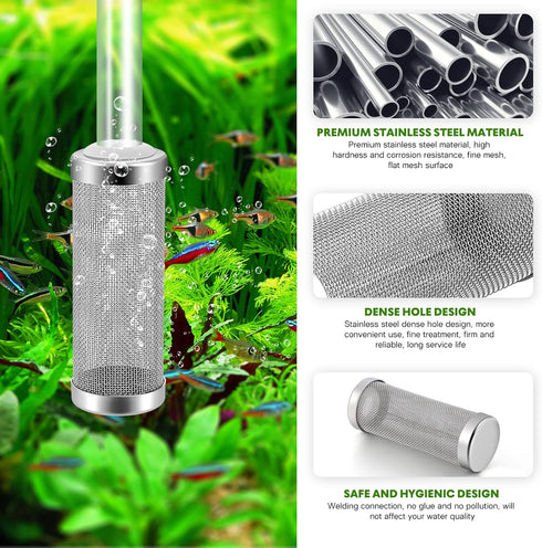 POPETPOP Aquarium Fish Tank Pre-Filter Intake Strainer, 12mm Stainless Steel Cover