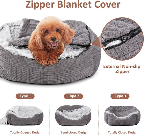 MIXJOY Dog Beds for Large Medium Small Dogs, Rectangle Cave Hooded Blanket Puppy Bed, Luxury Orthopedic Cat Bed (25