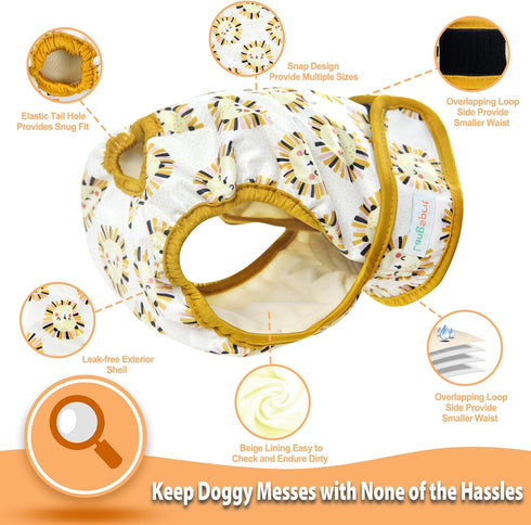 (3 Pack) (Small,Waist:0-10 inches) Langsprit Washable Female Dog Diapers - Doggie Reusable Small Medium Large Dog