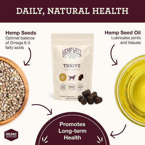 Immune 8 Count Hemp Well Thrive Chews for Dogs Support Hip, Joint, and Heart Health, Promotes and Skin Health, Organic.